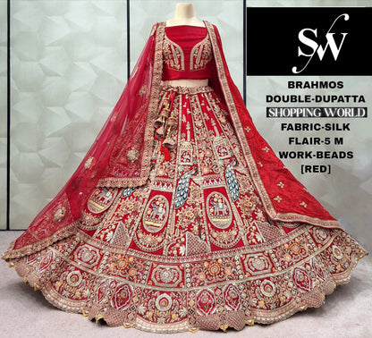 Amazing Red peacock Silk Double Duptta Bridal lehenga