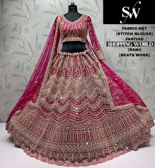 Elegant Rani pink Beats Work Net crop top Lehenga