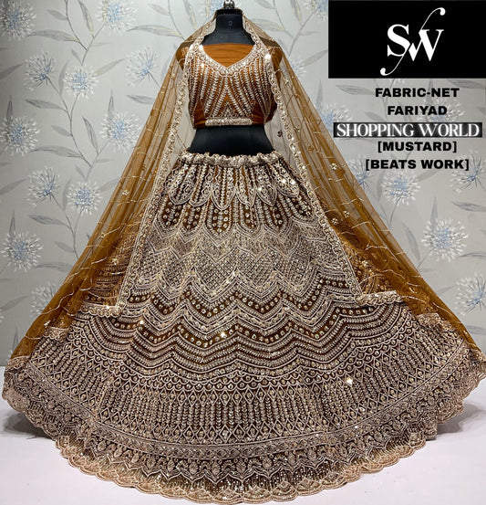 Delightful Mustard Net crop top Lehenga