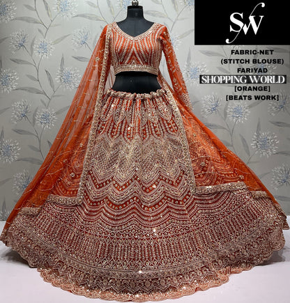 Elegant Rani pink Beats Work Net crop top Lehenga