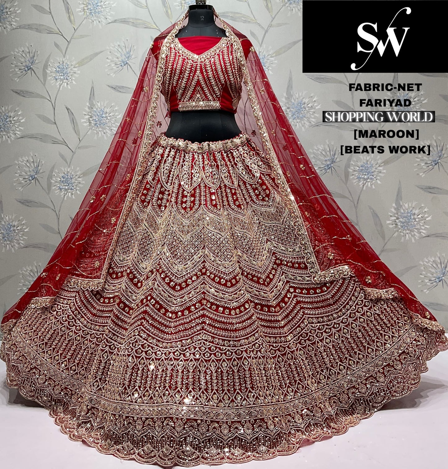 Elegant Rani pink Beats Work Net crop top Lehenga
