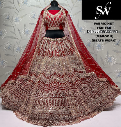 Elegant Rani pink Beats Work Net crop top Lehenga