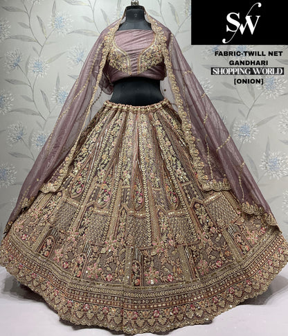 Fabulous mehendi green Twill Net Lehenga