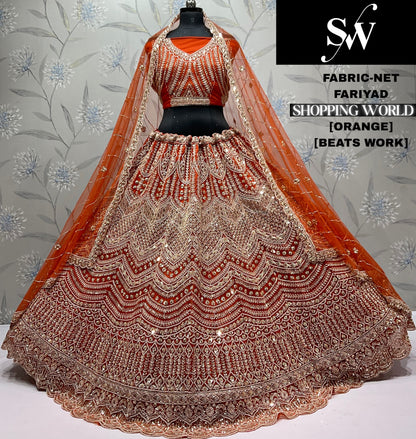 Elegant Rani pink Beats Work Net crop top Lehenga
