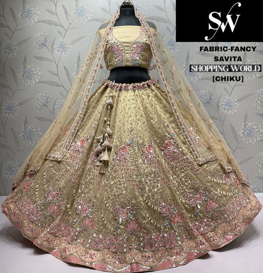 Pleasing Chiku golden Fancy Lehenga