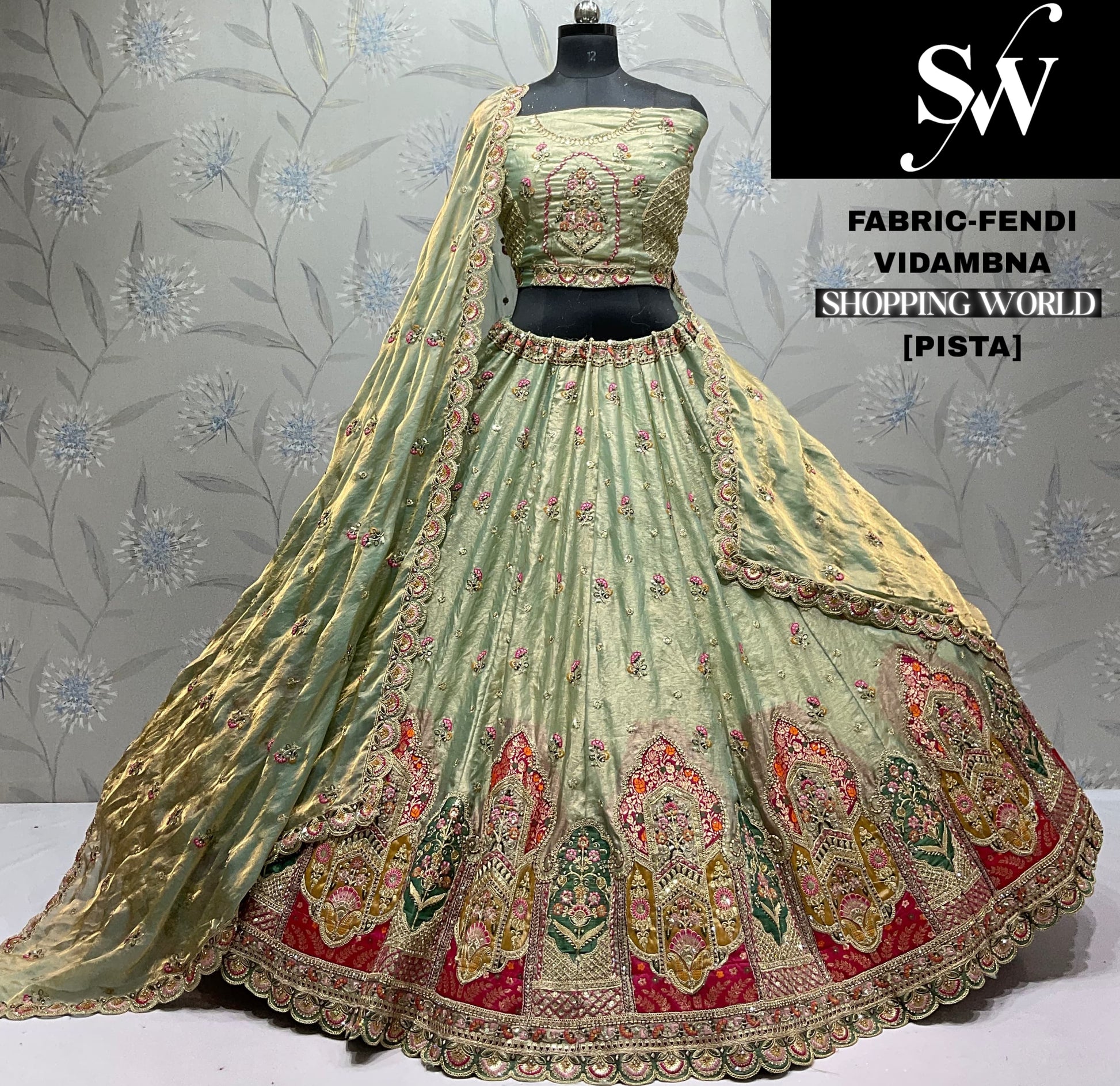 Attractive Pista Green Fendi Lehenga Attractive Pista Green Fendi Lehenga