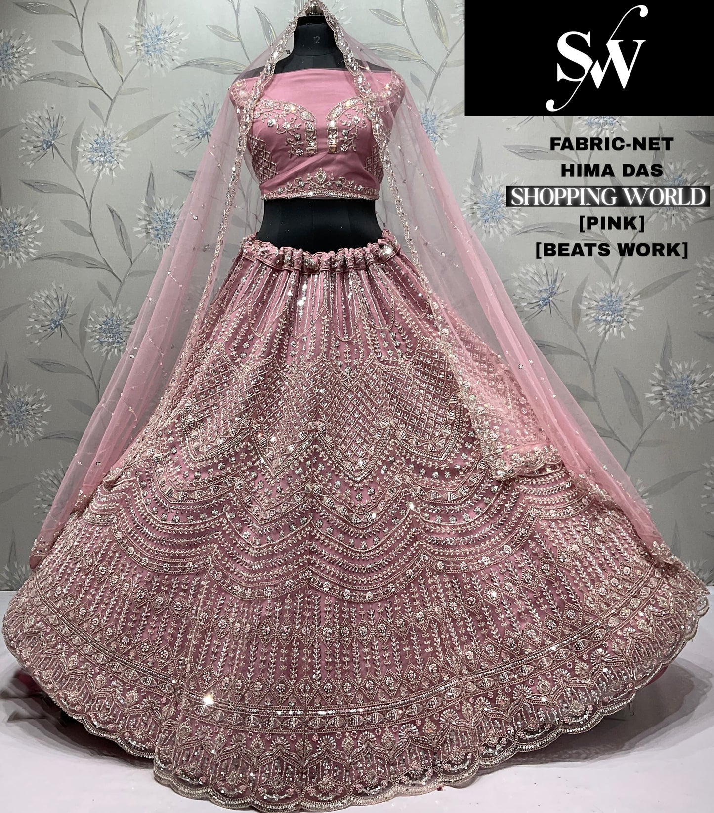 Delightful pink Beats work Net Lehenga