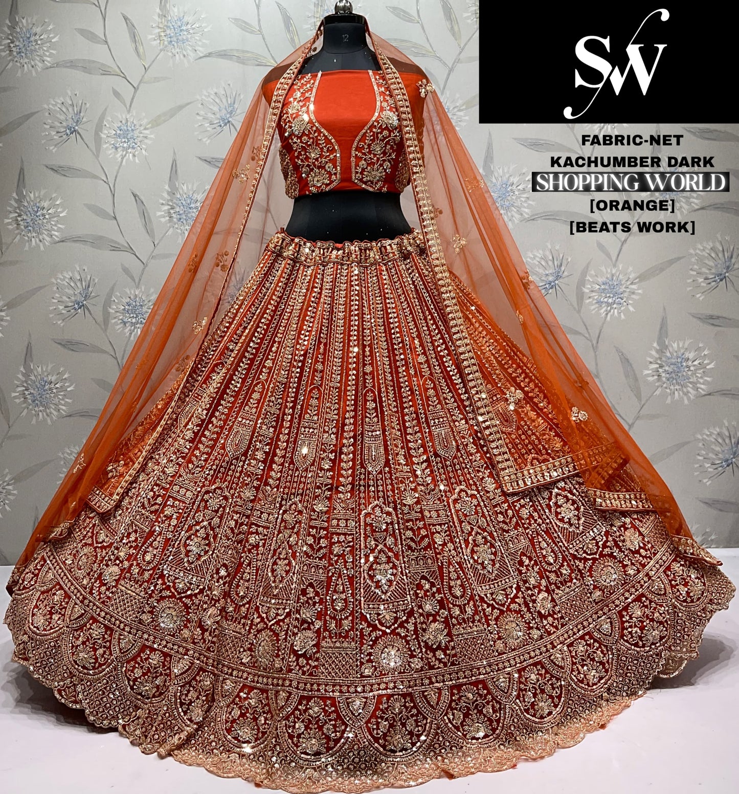 Embellished Mustard Beats work Net Lehenga