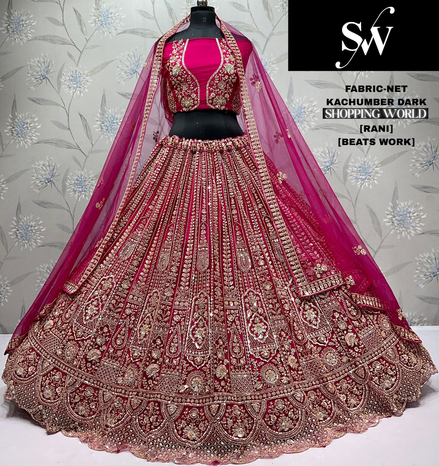 Embellished Mustard Beats work Net Lehenga