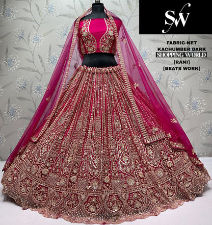 Embellished Mustard Beats work Net Lehenga