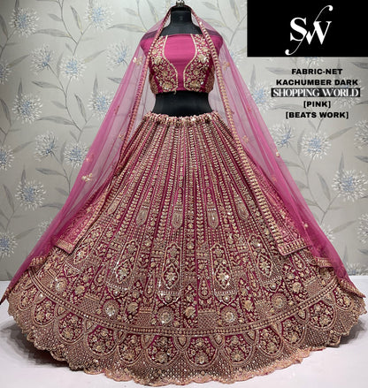 Embellished Mustard Beats work Net Lehenga