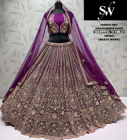 Embellished Mustard Beats work Net Lehenga