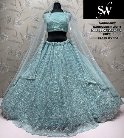 Glamorous White Beats Work Net Lehenga