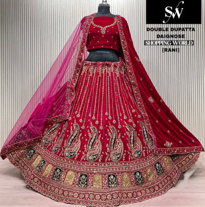 Attractive light maroon Double Duptta Bridal Lehenga