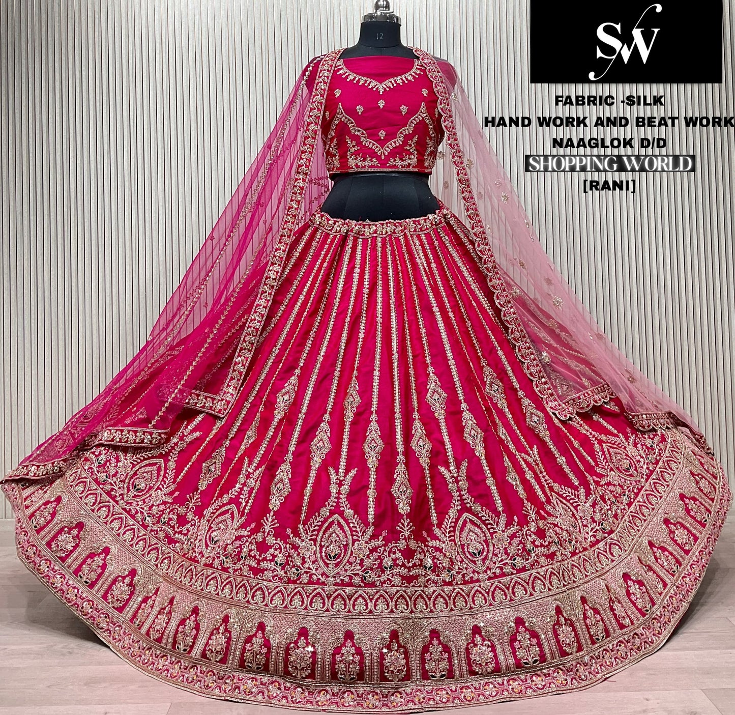Gorgeous Red Hand & Beat Work Double Duptta Silk Bridal Lehenga