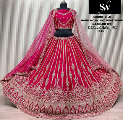 Gorgeous Red Hand & Beat Work Double Duptta Silk Bridal Lehenga
