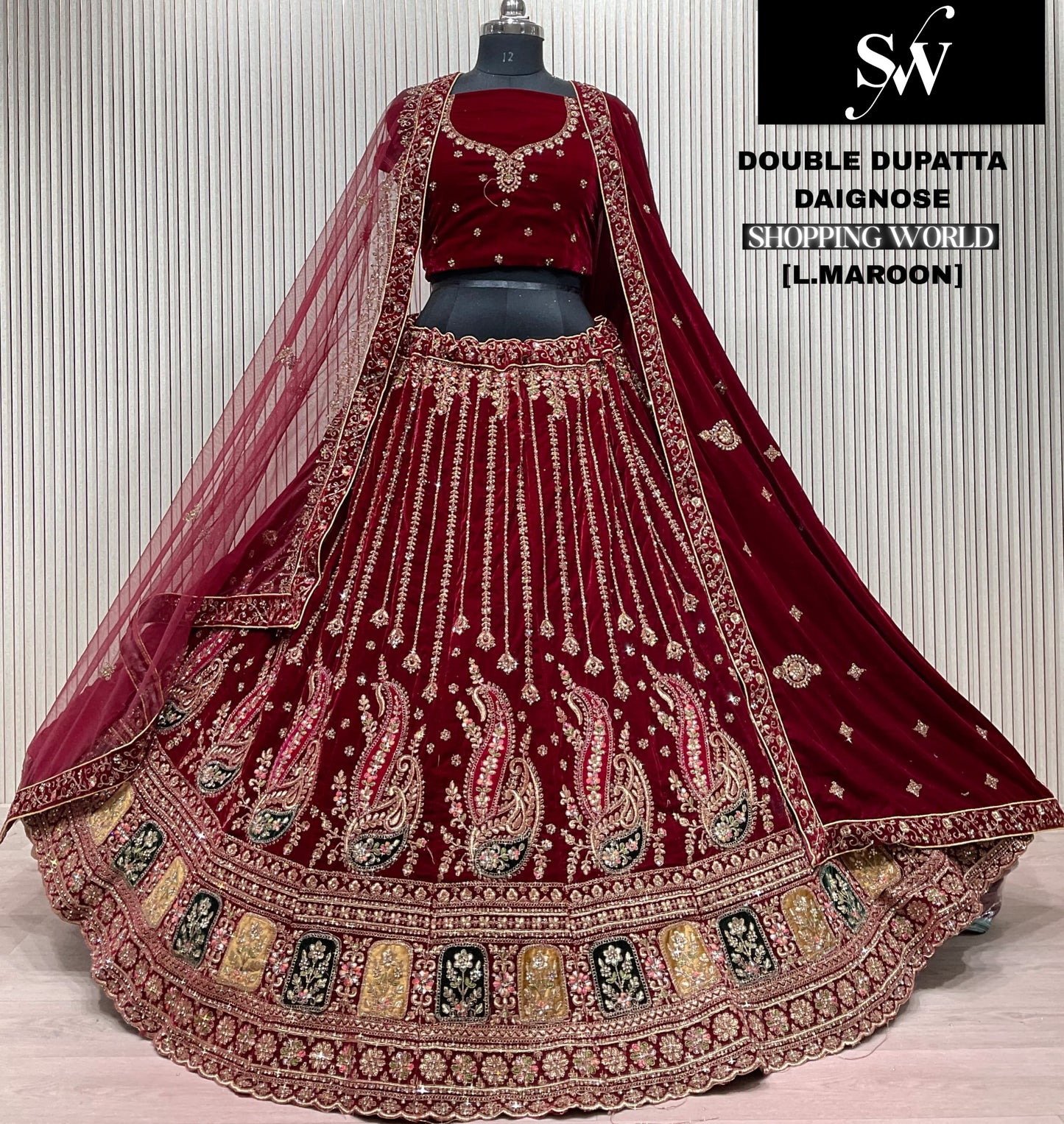 Attractive light maroon Double Duptta Bridal Lehenga