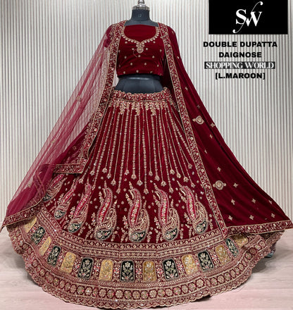 Attractive light maroon Double Duptta Bridal Lehenga