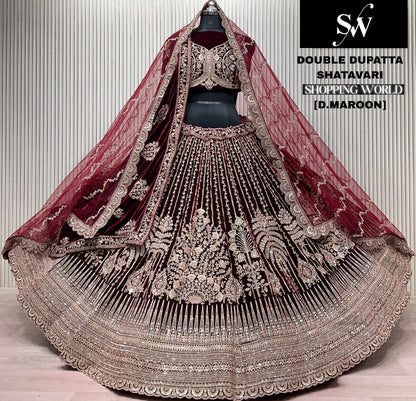 Fantastic Dark maroon Double Duptta Bridal Lehenga