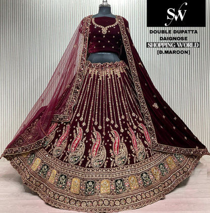 Attractive light maroon Double Duptta Bridal Lehenga