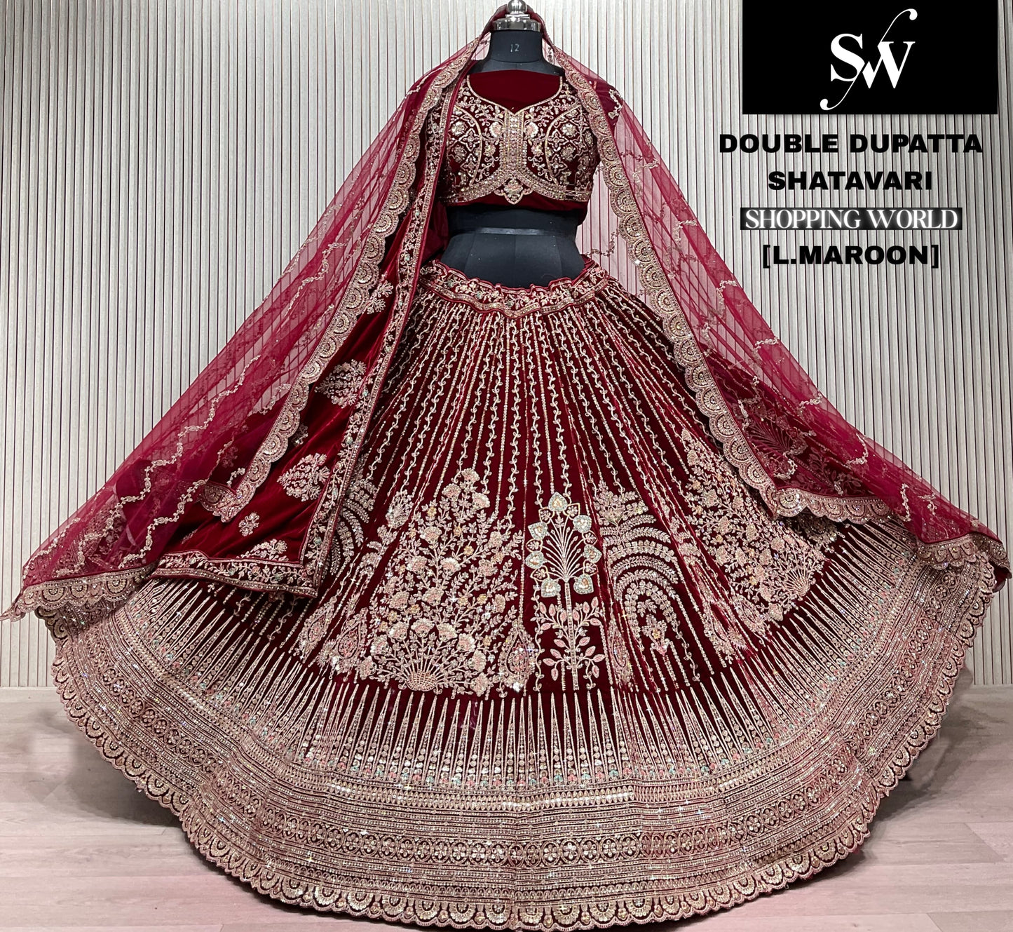 Fantastic Dark maroon Double Duptta Bridal Lehenga