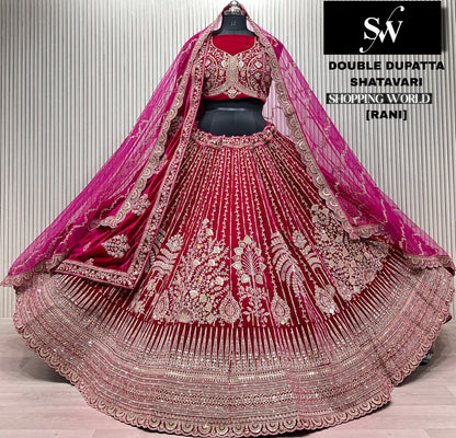 Fantastic Dark maroon Double Duptta Bridal Lehenga