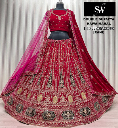 Delightful Dark maroon Double Duptta Bridal Lehenga
