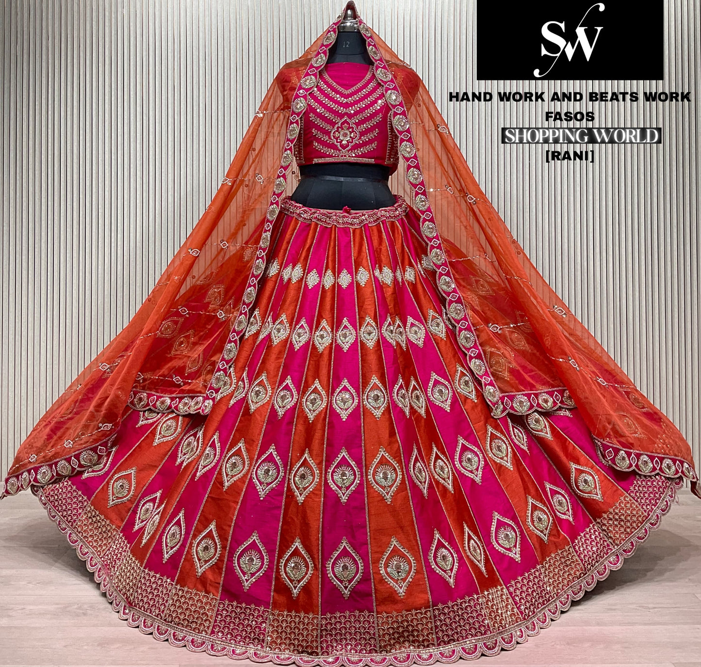 Eye catching Rani pink Handwork Beadswork Bridal Lehenga