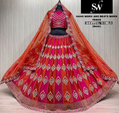Eye catching Rani pink Handwork Beadswork Bridal Lehenga