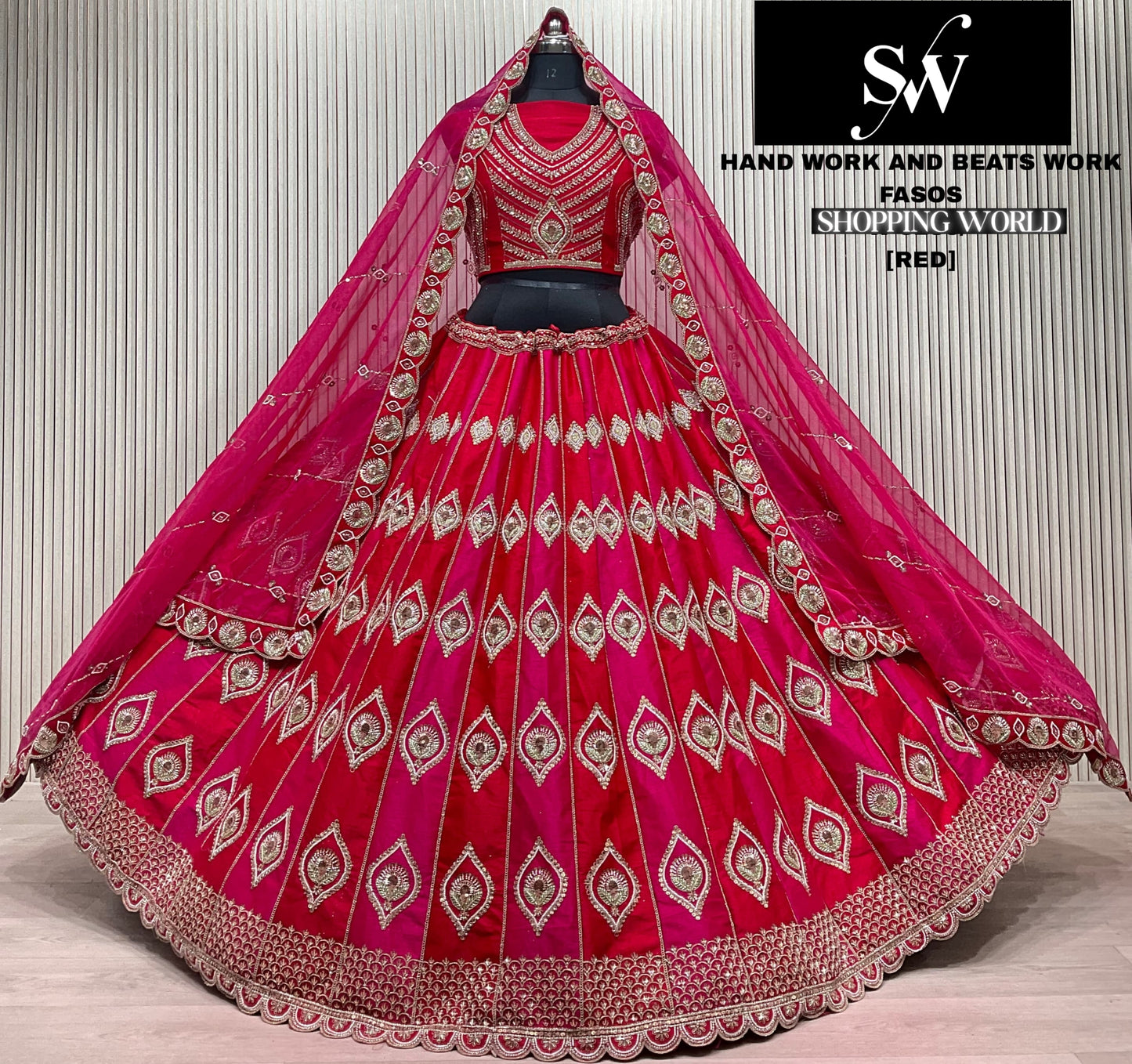 Eye catching Rani pink Handwork Beadswork Bridal Lehenga