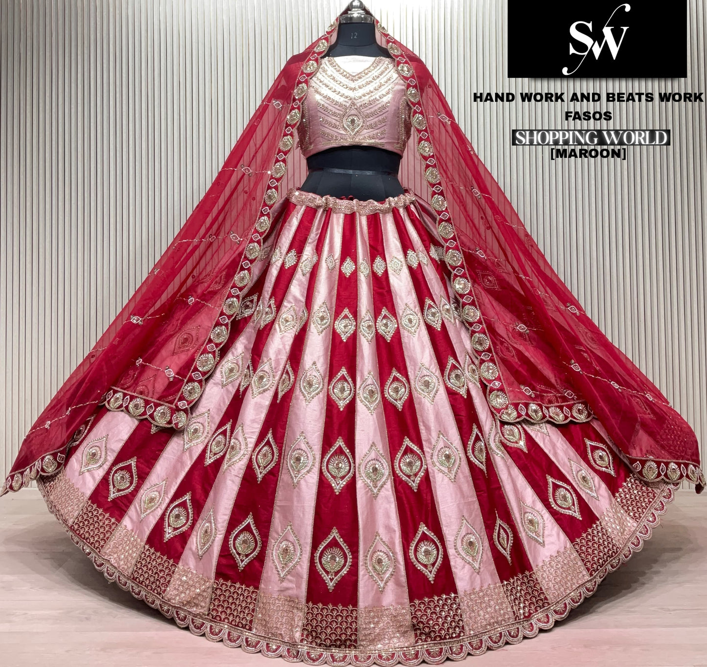 Eye catching Rani pink Handwork Beadswork Bridal Lehenga