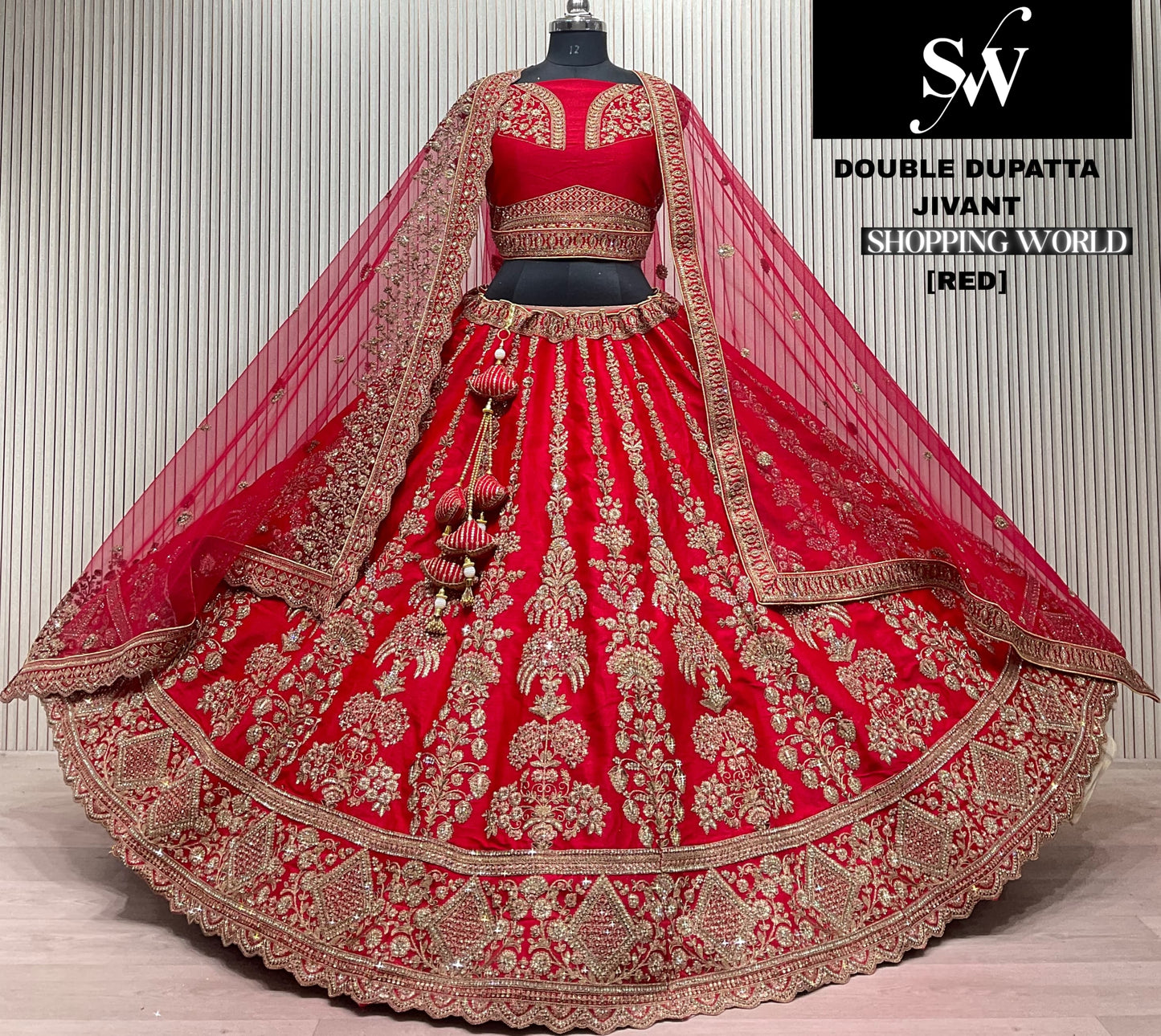 Beautiful Red Double Duptta Bridal Lehenga