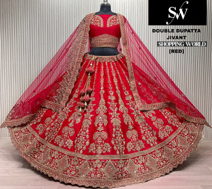 Beautiful Red Double Duptta Bridal Lehenga