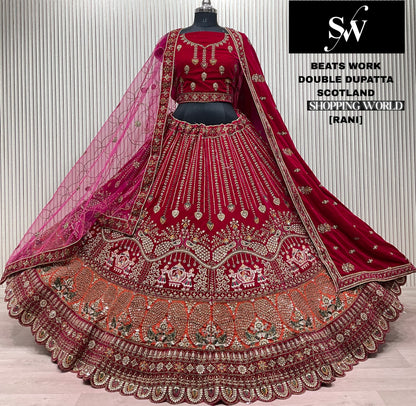 Pretty Rani pink jhumka Double Duptta Bridal Beats Work Lehenga