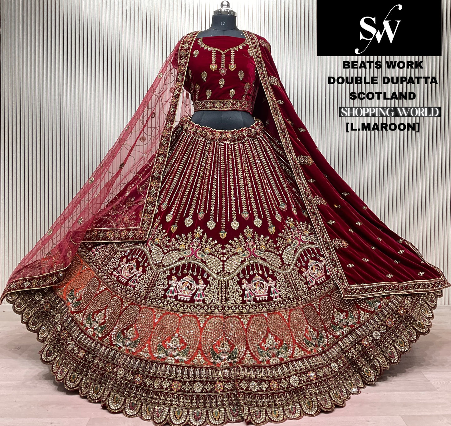 Pretty Rani pink jhumka Double Duptta Bridal Beats Work Lehenga