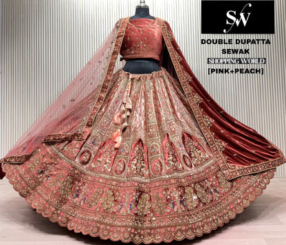 Good looking pink Raspberry Double Duptta Bridal Lehenga