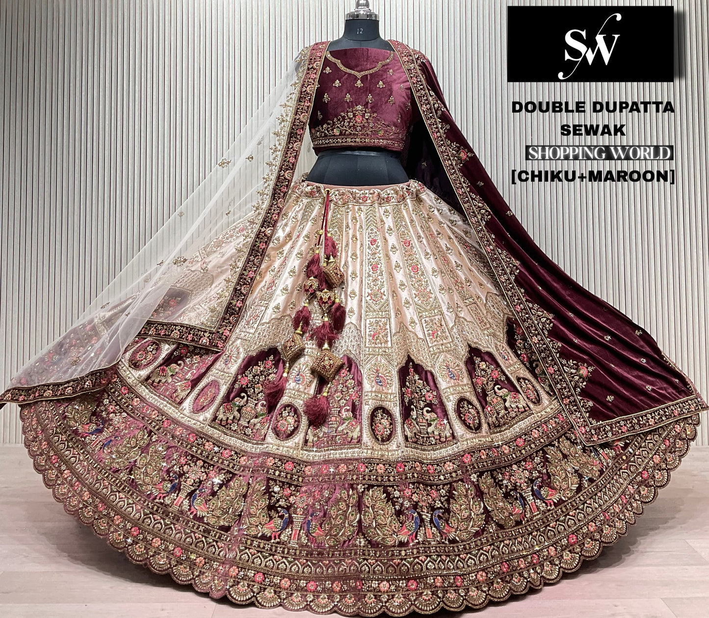 Good looking pink Raspberry Double Duptta Bridal Lehenga