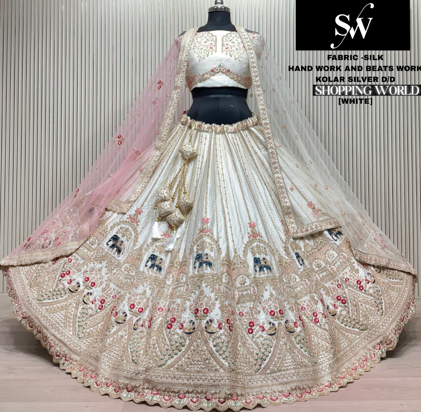 Gorgeous Rani pink peacock elephant Hand Beads work Bridal Lehenga