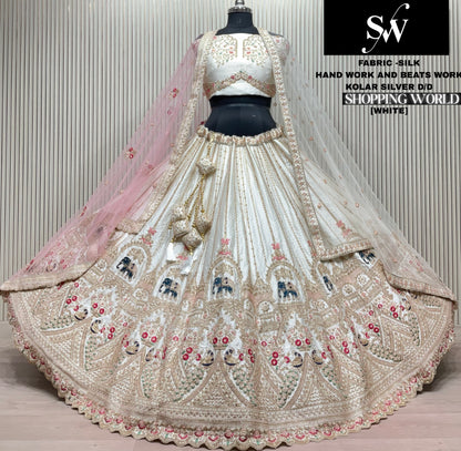 Gorgeous Rani pink peacock elephant Hand Beads work Bridal Lehenga