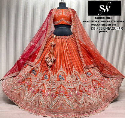 Gorgeous Rani pink peacock elephant Hand Beads work Bridal Lehenga