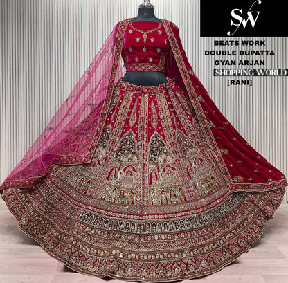 Amazing light Maroon Beats work Double Duptta Bridal Lehenga