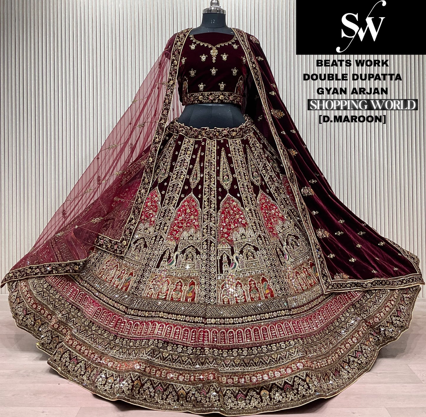 Amazing light Maroon Beats work Double Duptta Bridal Lehenga