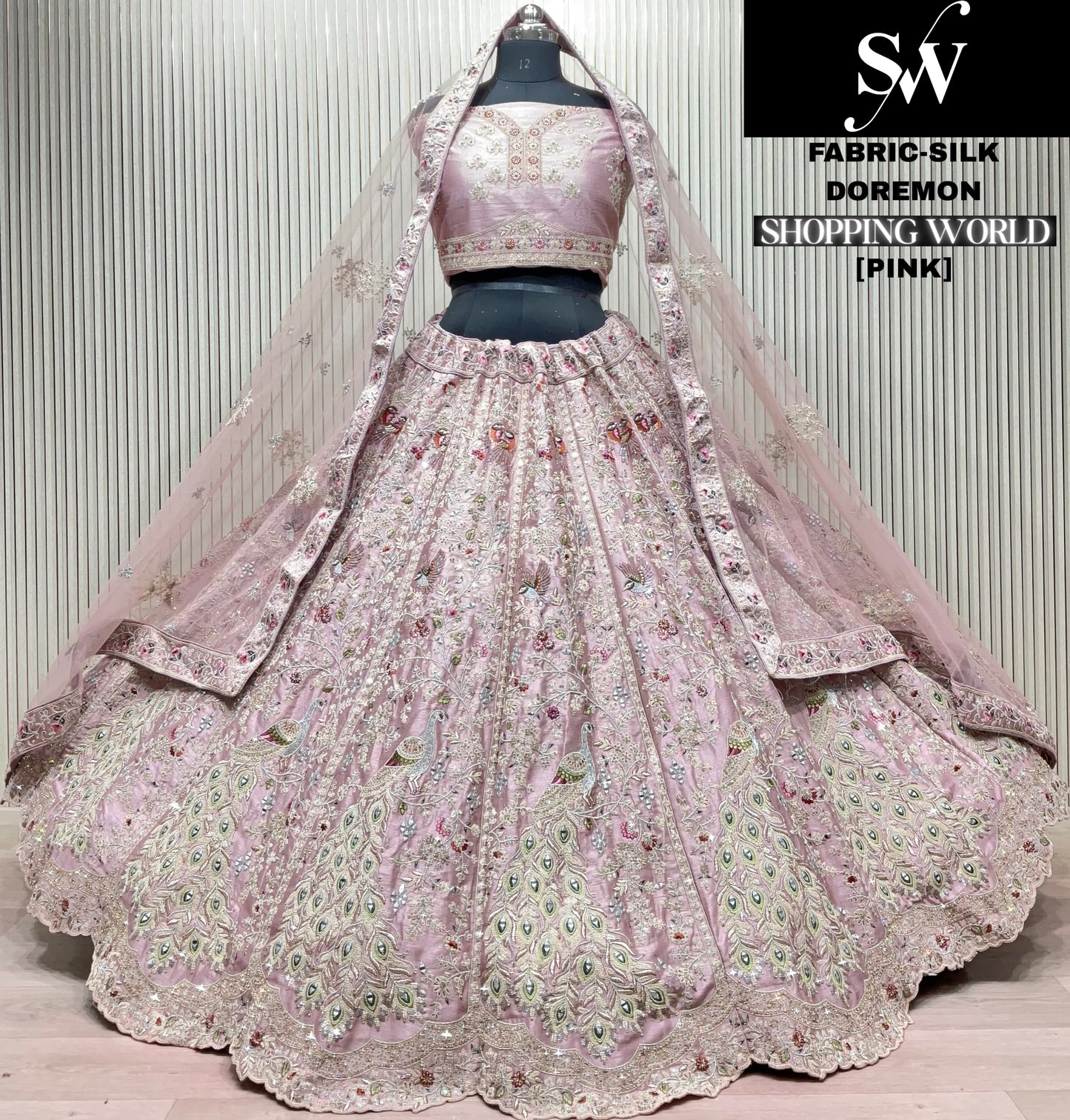 Delightful baby pink peacock Silk Lehenga