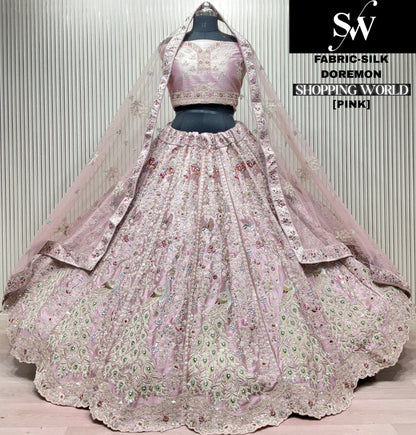 Delightful baby pink peacock Silk Lehenga