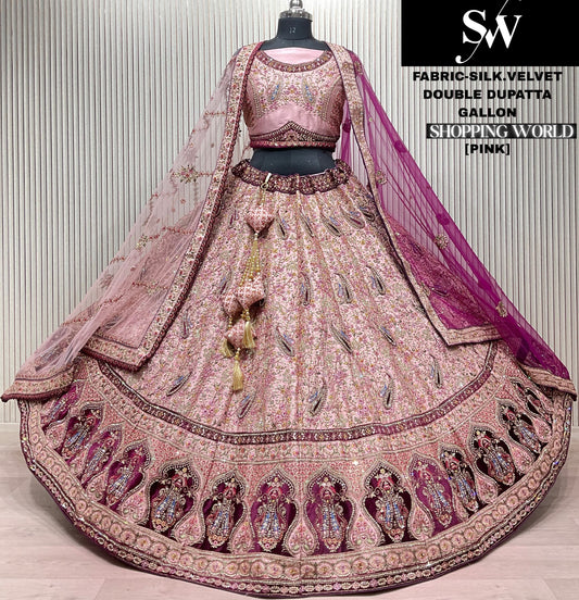 Beautiful Pink Silk Velvet Double Duptta Lehenga