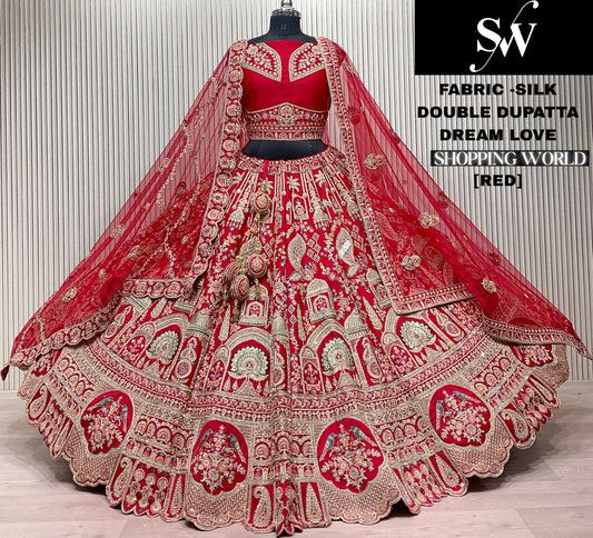 Lavishing Red Silk Double Duptta Lehenga
