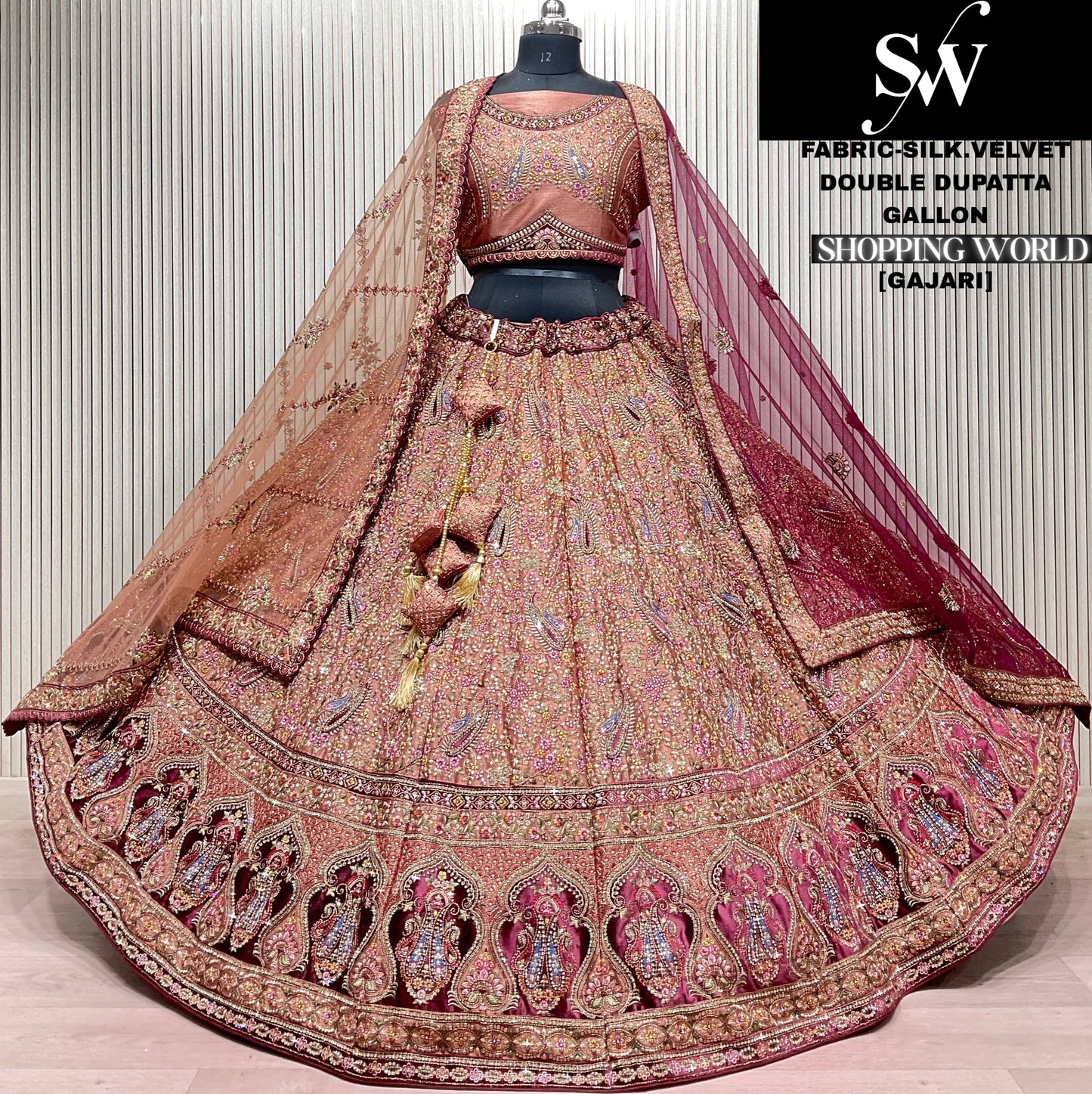 Pretty mehendi Green Silk Velvet Double Duptta Lehenga