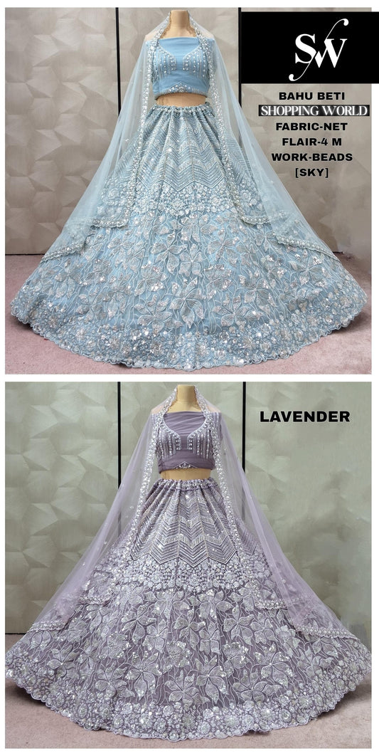 Awesome Sky blue Lavender Crop Top Lehenga