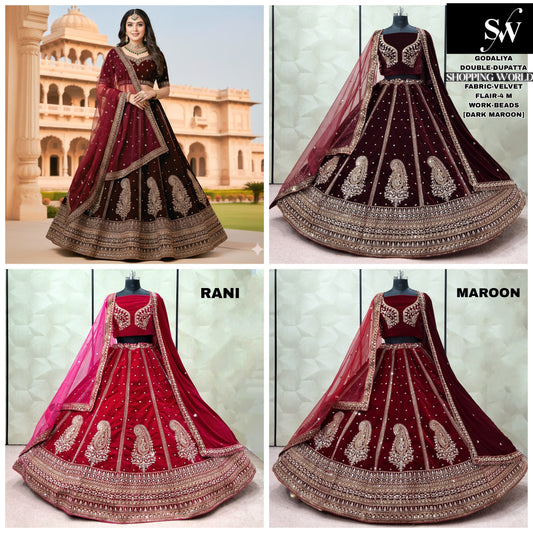 Astonishing Rani pink Dark maroon Maroon peacock Double Dupatta Bridal Lehenga