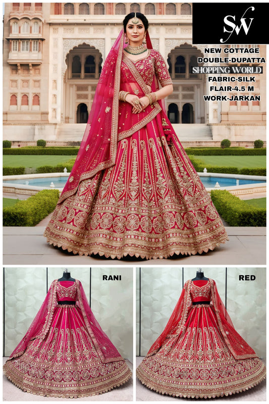 Fantastic Rani pink Red Double Duptta Silk Bridal Lehenga